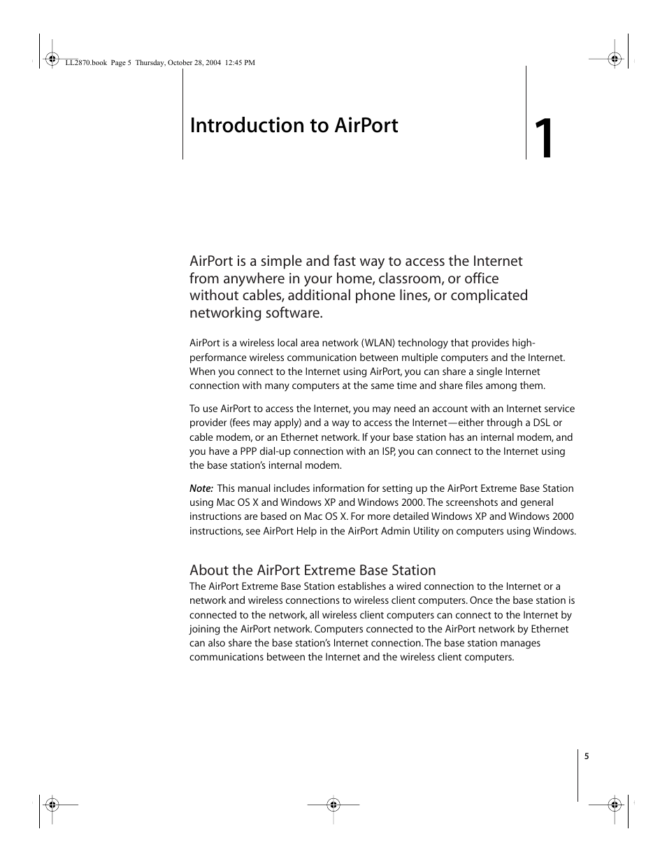 Introduction to airport, About the airport extreme base station, Chapter | Apple AirPort Extreme Base Station User Manual | Page 5 / 36