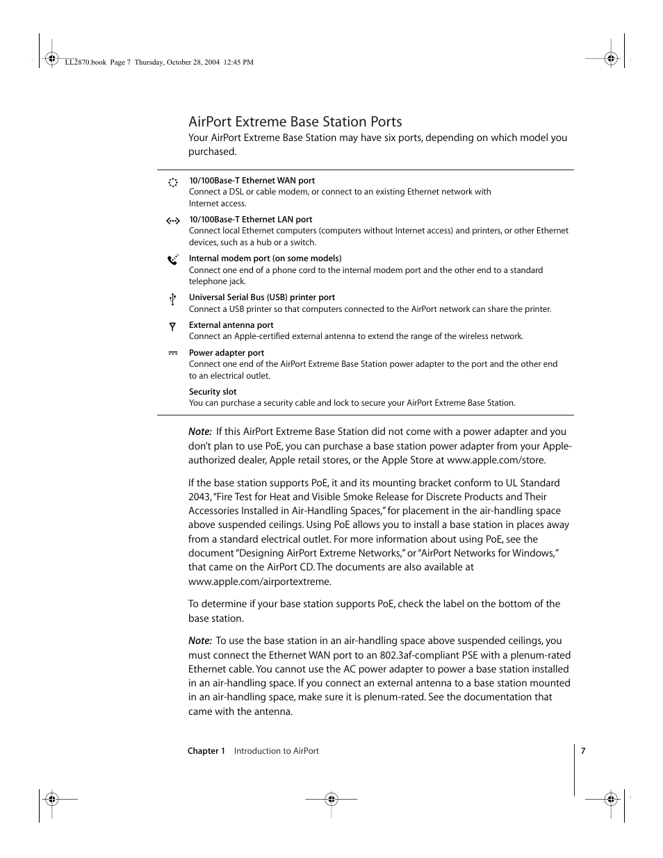 Airport extreme base station ports | Apple AirPort Extreme Base Station User Manual | Page 7 / 36