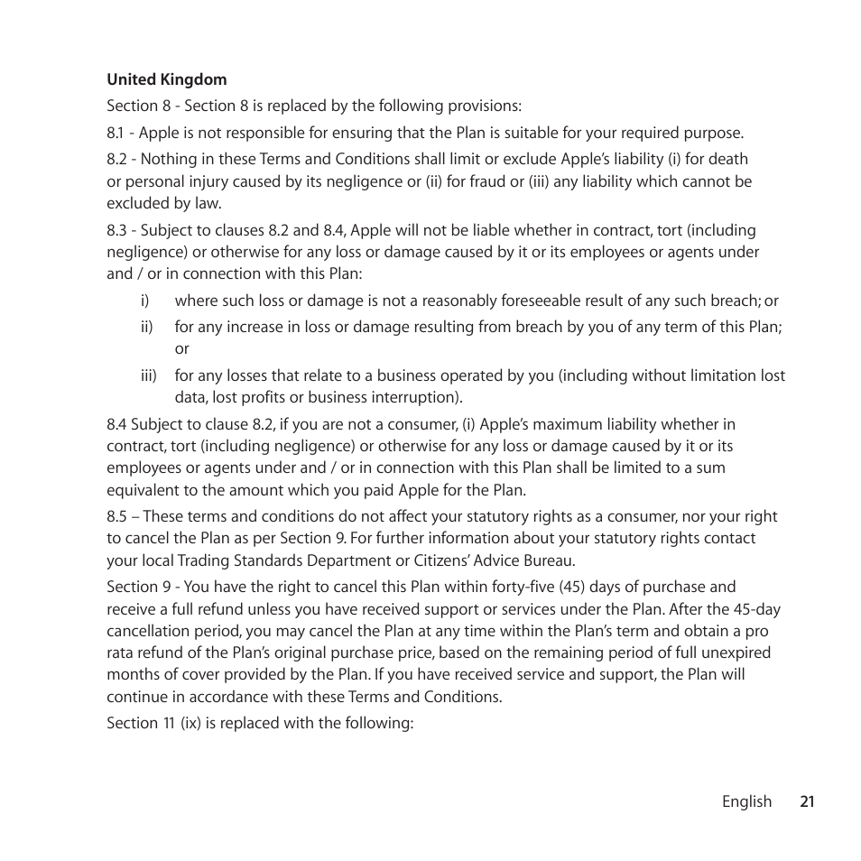 Apple AppleCare Protection Plan for Apple Display User Manual | Page 21 / 108