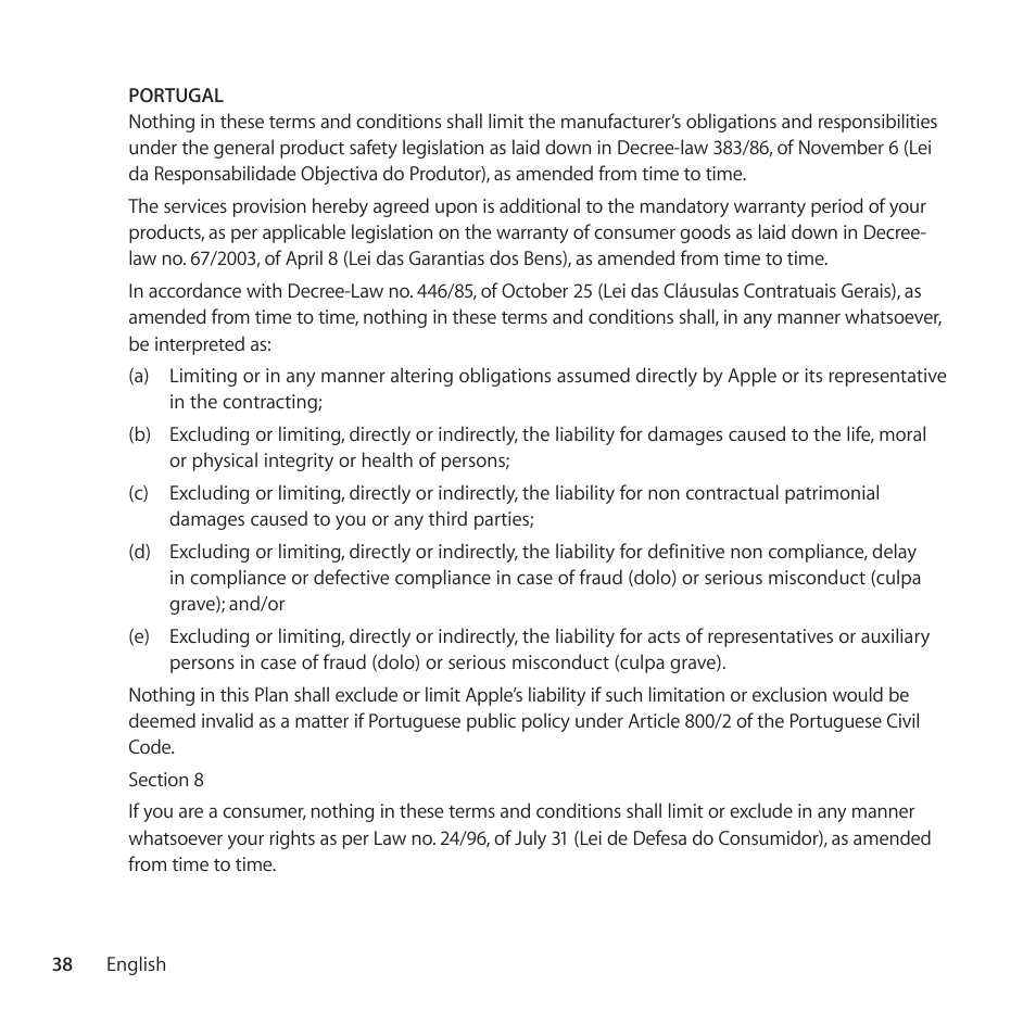 Apple AppleCare Protection Plan for Apple Display User Manual | Page 38 / 108