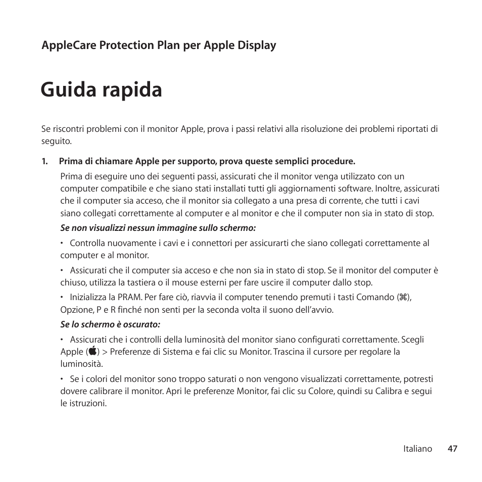 Guida rapida | Apple AppleCare Protection Plan for Apple Display User Manual | Page 47 / 108