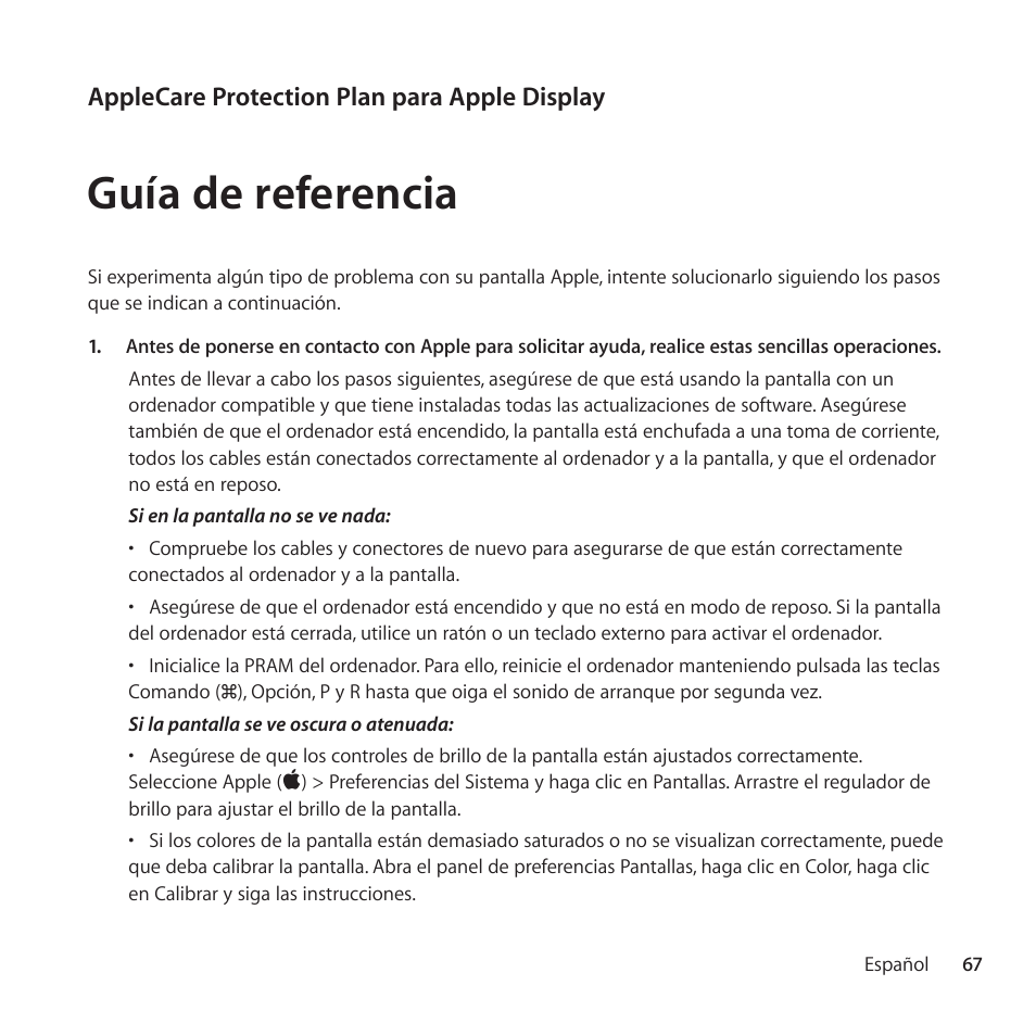 Guía de referencia | Apple AppleCare Protection Plan for Apple Display User Manual | Page 67 / 108