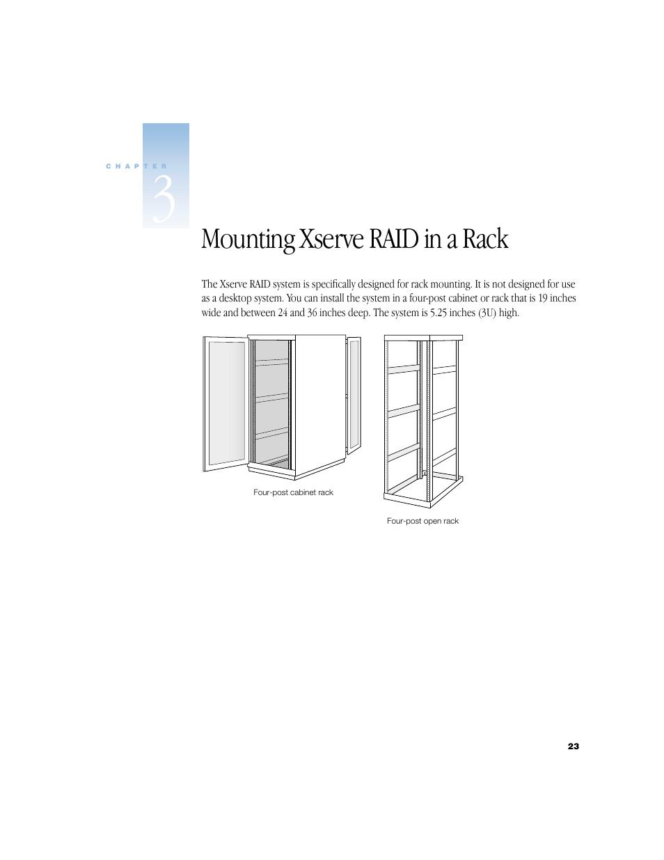 Mounting xserve raid in a rack, Mounting xserve raid in a rack 23 | Apple Xserve RAID User Manual | Page 22 / 92
