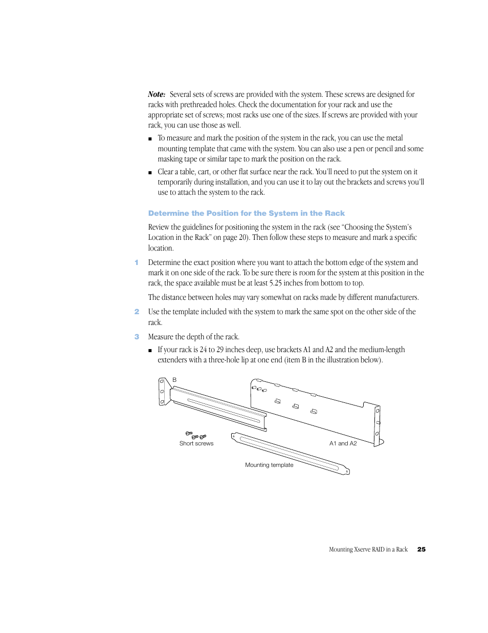 Determine the position for the system in the rack | Apple Xserve RAID User Manual | Page 24 / 92