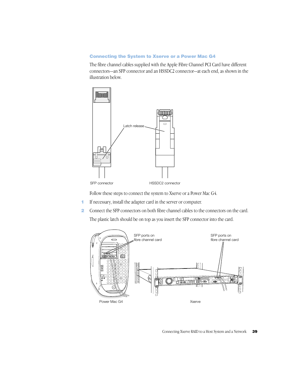 Connecting the system to xserve or a power mac g4 | Apple Xserve RAID User Manual | Page 38 / 92