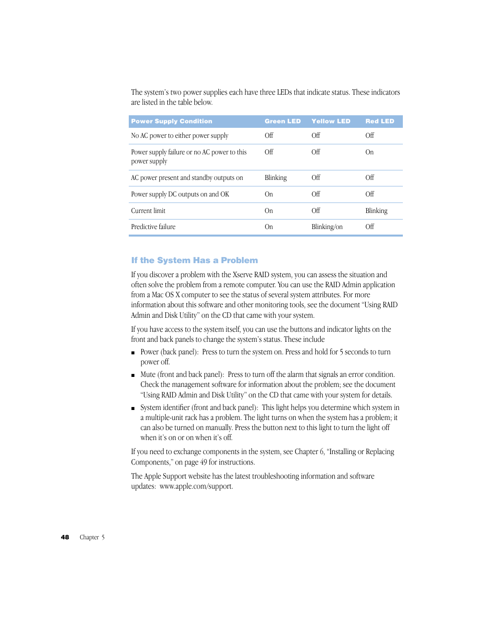 If the system has a problem, If the system has a problem 48 | Apple Xserve RAID User Manual | Page 47 / 92