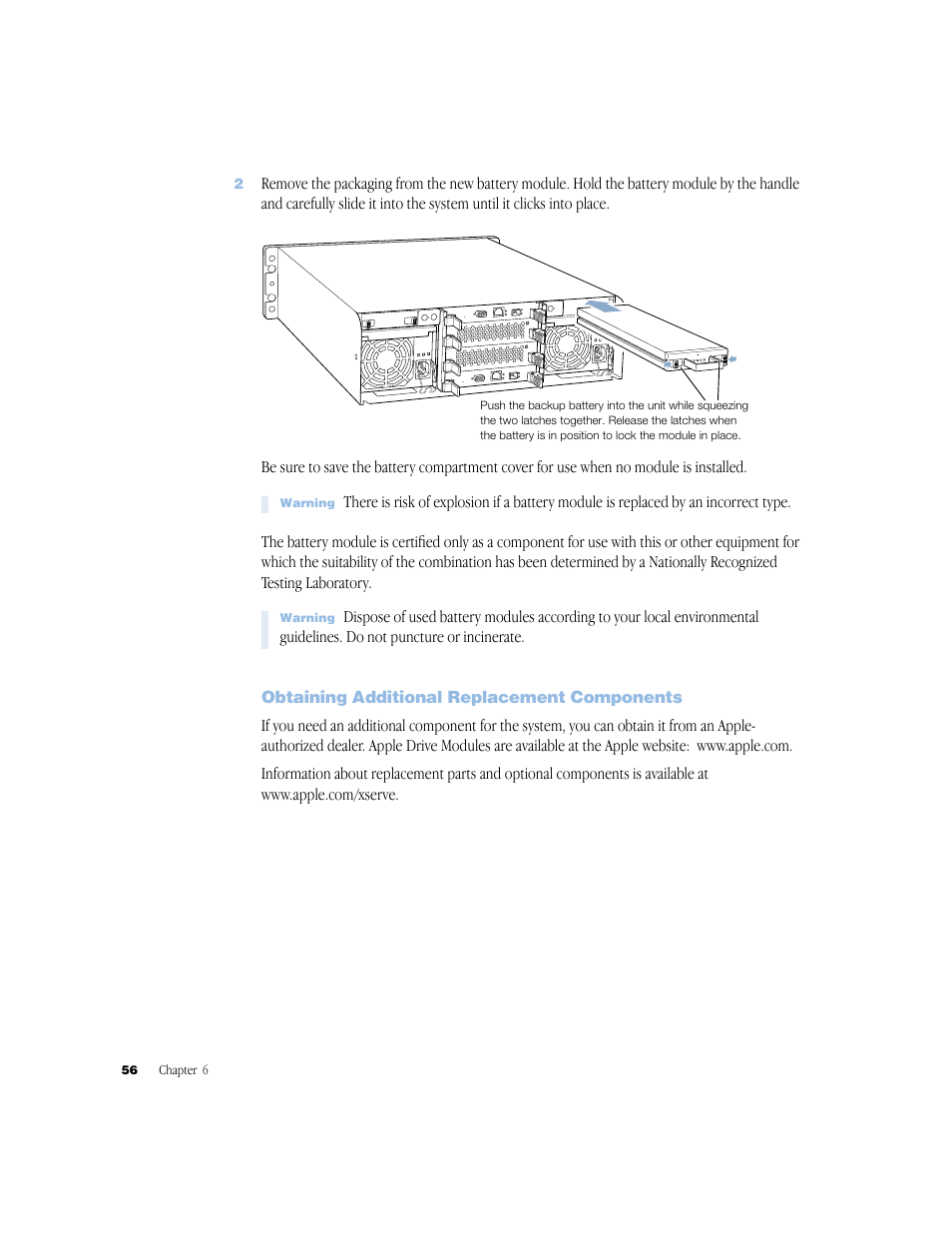 Obtaining additional replacement components, Obtaining additional replacement components 56 | Apple Xserve RAID User Manual | Page 55 / 92