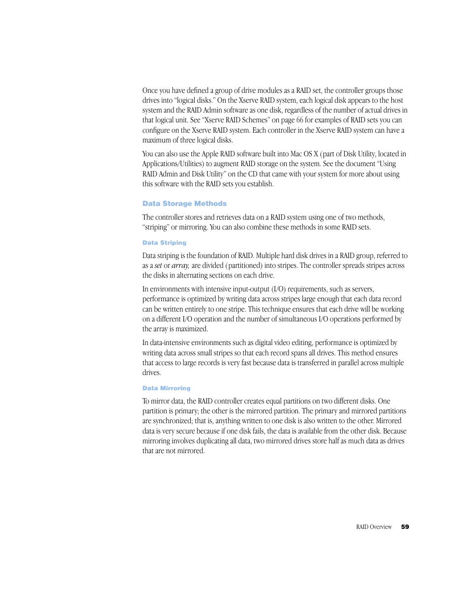Data storage methods, Data storage methods 59 | Apple Xserve RAID User Manual | Page 58 / 92