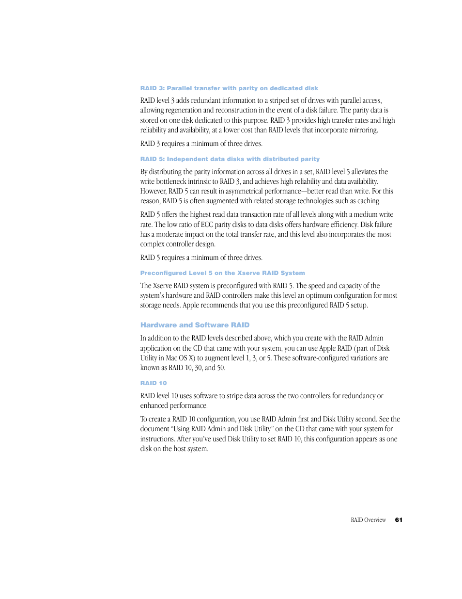 Hardware and software raid, Hardware and software raid 61 | Apple Xserve RAID User Manual | Page 60 / 92