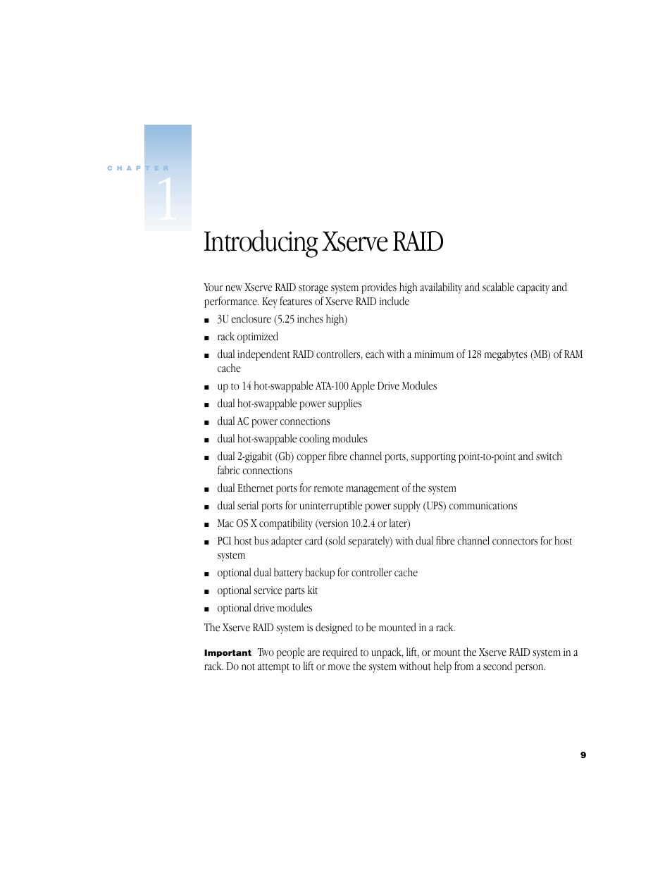 Introducing xserve raid, Introducing xserve raid 9 | Apple Xserve RAID User Manual | Page 8 / 92