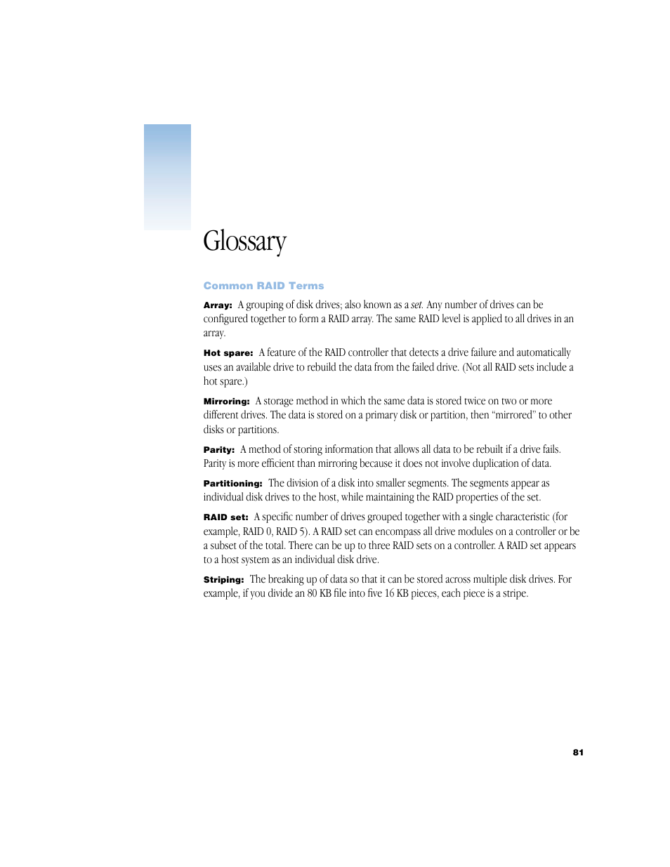 Glossary, Glossary 81 | Apple Xserve RAID User Manual | Page 80 / 92