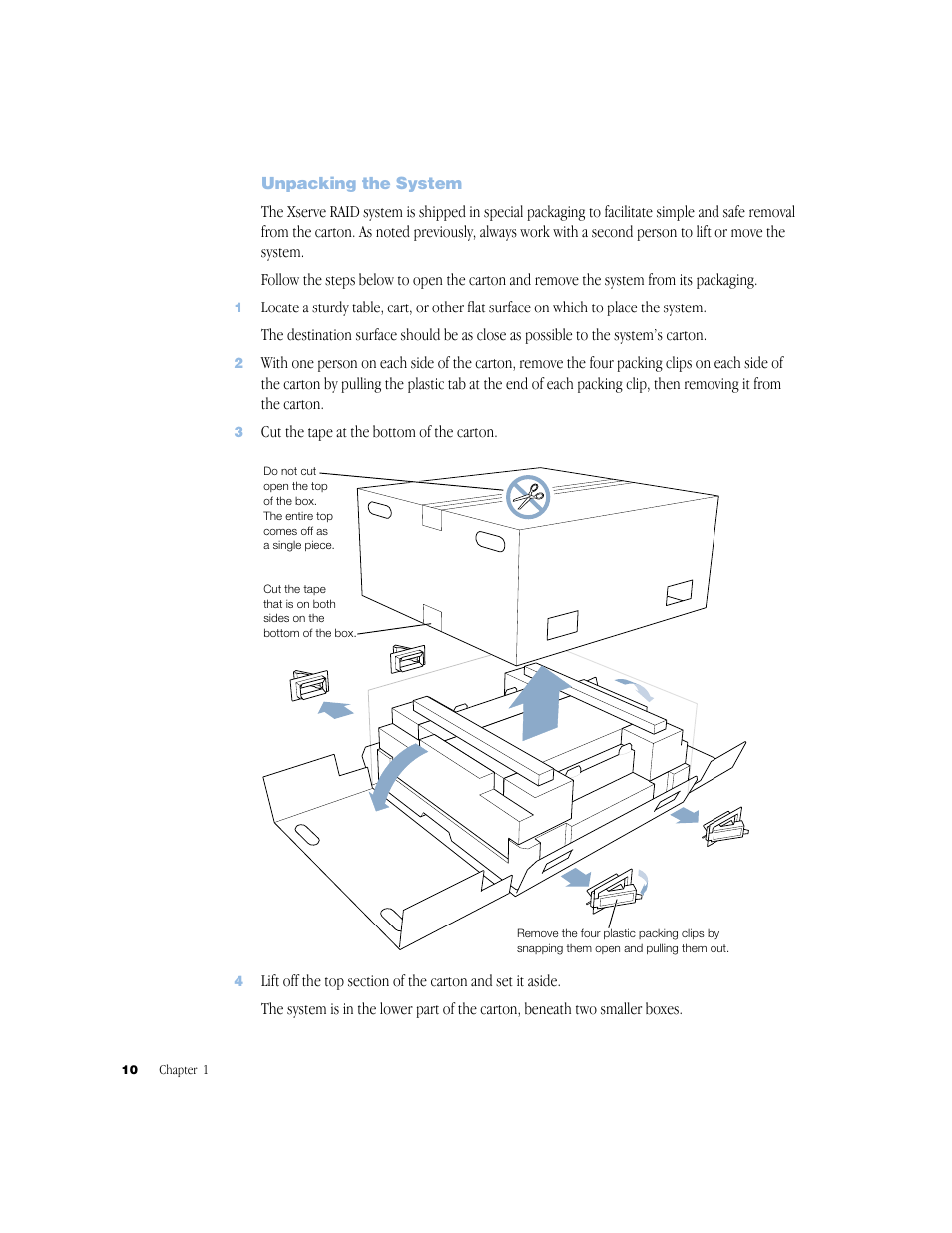 Unpacking the system, Unpacking the system 10 | Apple Xserve RAID User Manual | Page 9 / 92