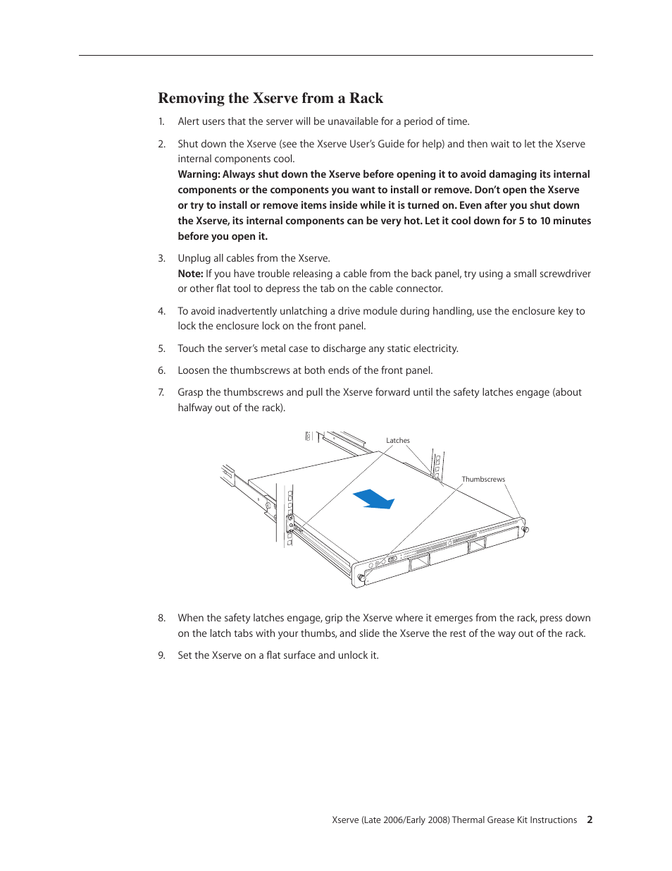 Removing the xserve from a rack | Apple Xserve (Early 2008) DIY Procedure for Thermal Grease Kit User Manual | Page 2 / 14