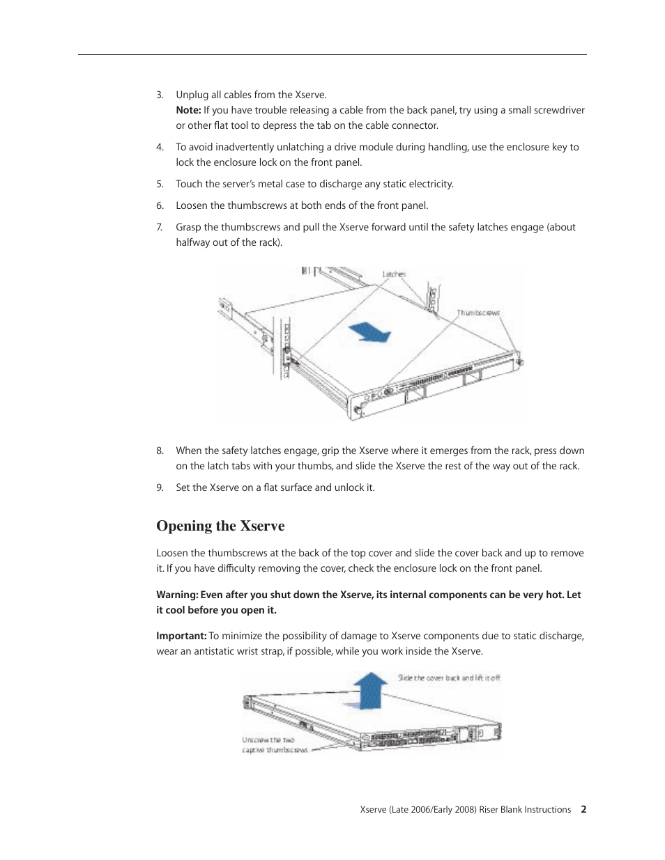 Opening the xserve | Apple Xserve (Early 2008) DIY Procedure for Riser Blank User Manual | Page 2 / 4