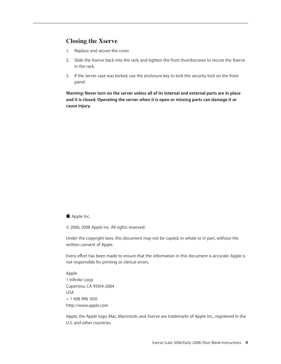 Closing the xserve | Apple Xserve (Early 2008) DIY Procedure for Riser Blank User Manual | Page 4 / 4