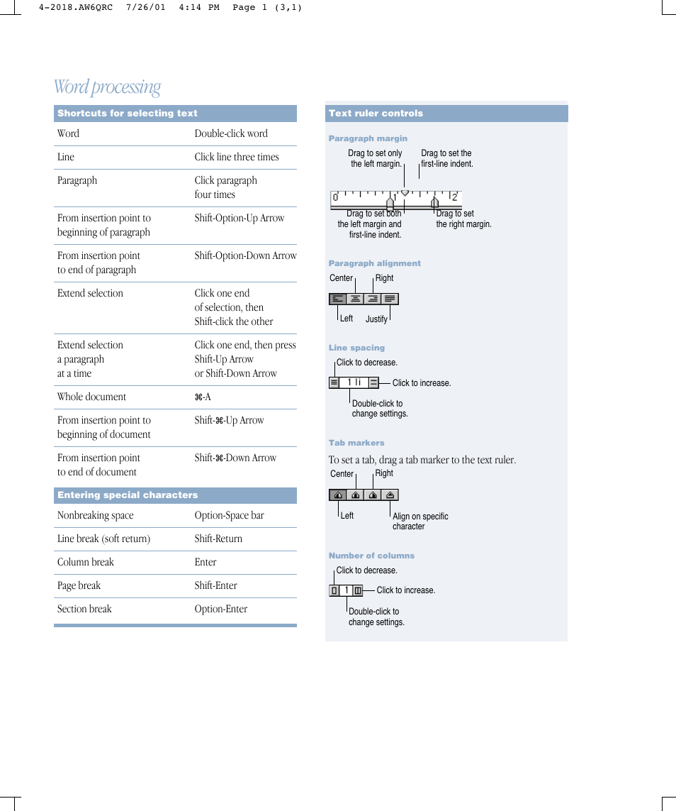 Word processing | Apple AppleWorks Quick Reference: Mac OS User Manual | Page 4 / 6