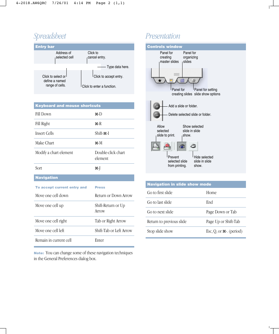 Spreadsheet, Presentation | Apple AppleWorks Quick Reference: Mac OS User Manual | Page 5 / 6