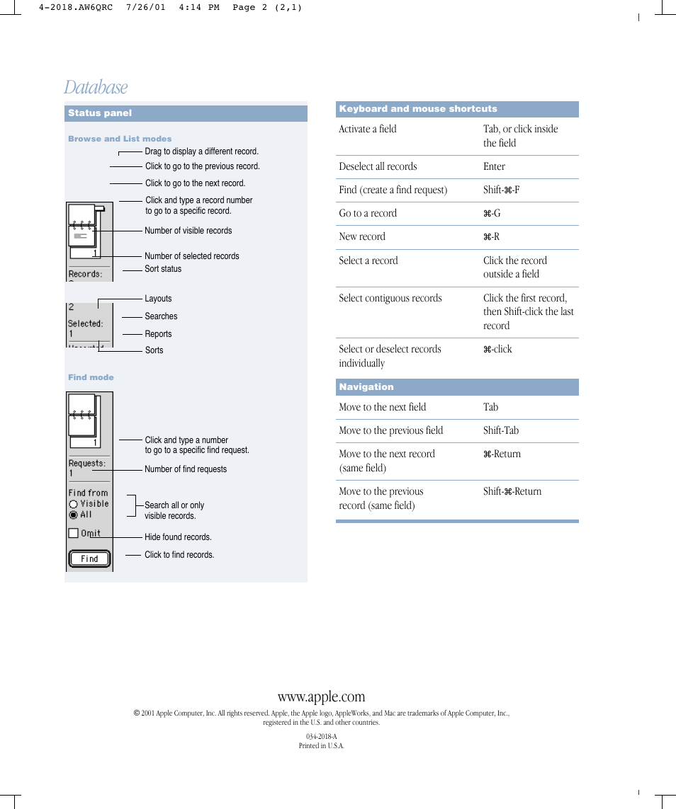 Database | Apple AppleWorks Quick Reference: Mac OS User Manual | Page 6 / 6