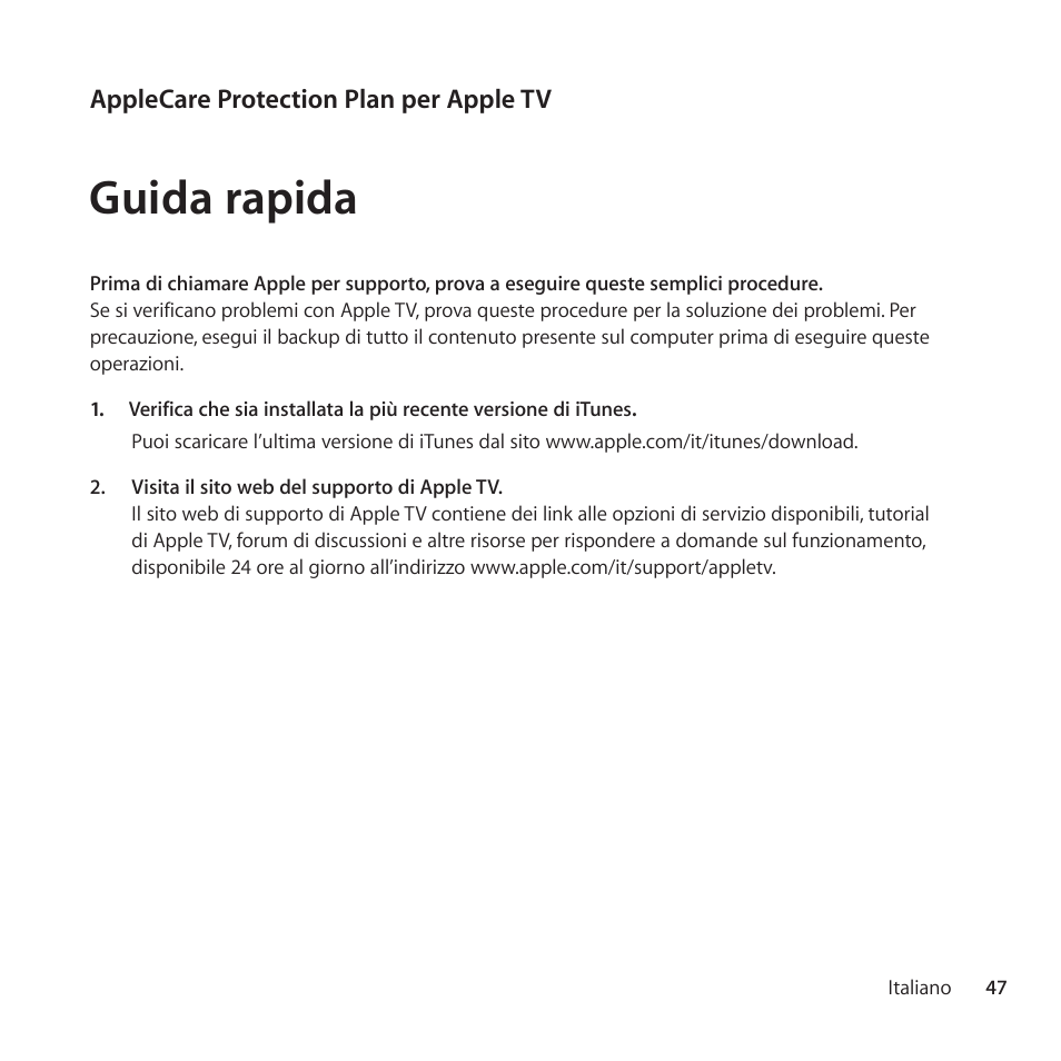 Guida rapida | Apple AppleCare Protection Plan for Apple TV User Manual | Page 47 / 108