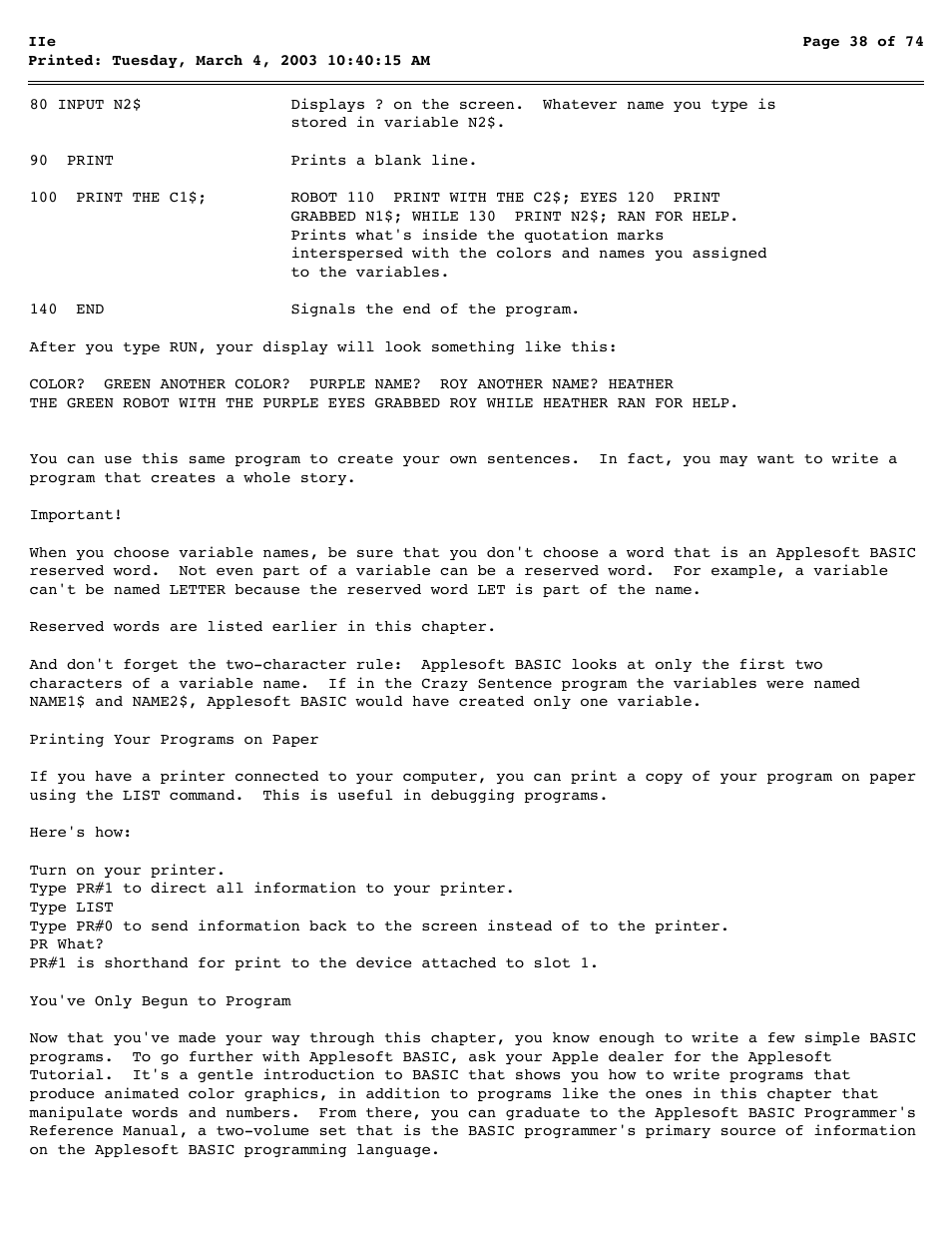 Apple IIe User Manual | Page 38 / 74