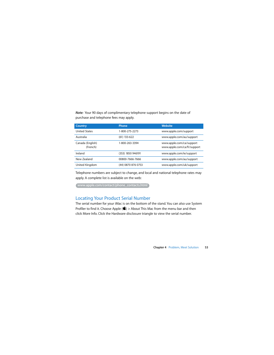 Locating your product serial number | Apple iMac (Intel-based, Late 2006) User Manual | Page 53 / 76