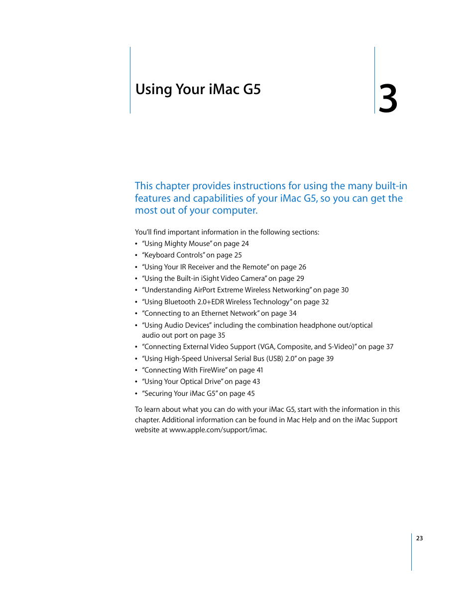 Using your imacg5, Chapter 3, Using your imac g5 | Apple iMac G5 (iSight) User Manual | Page 23 / 96