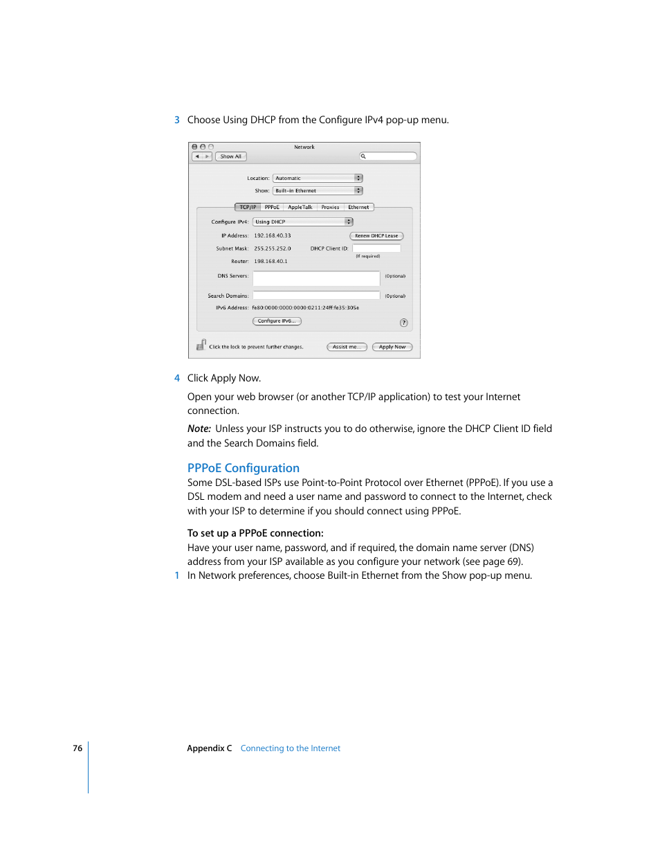 Pppoe configuration | Apple iMac G5 (iSight) User Manual | Page 76 / 96