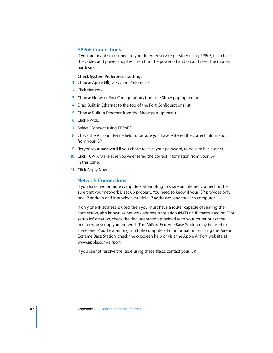 Pppoe connections, Network connections | Apple iMac G5 (iSight) User Manual | Page 82 / 96