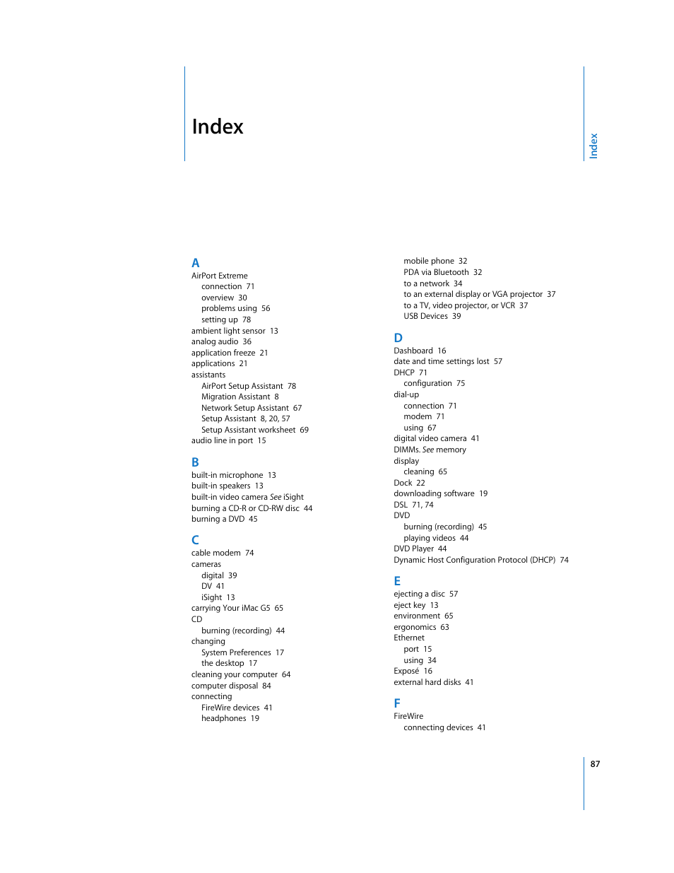 Index | Apple iMac G5 (iSight) User Manual | Page 87 / 96