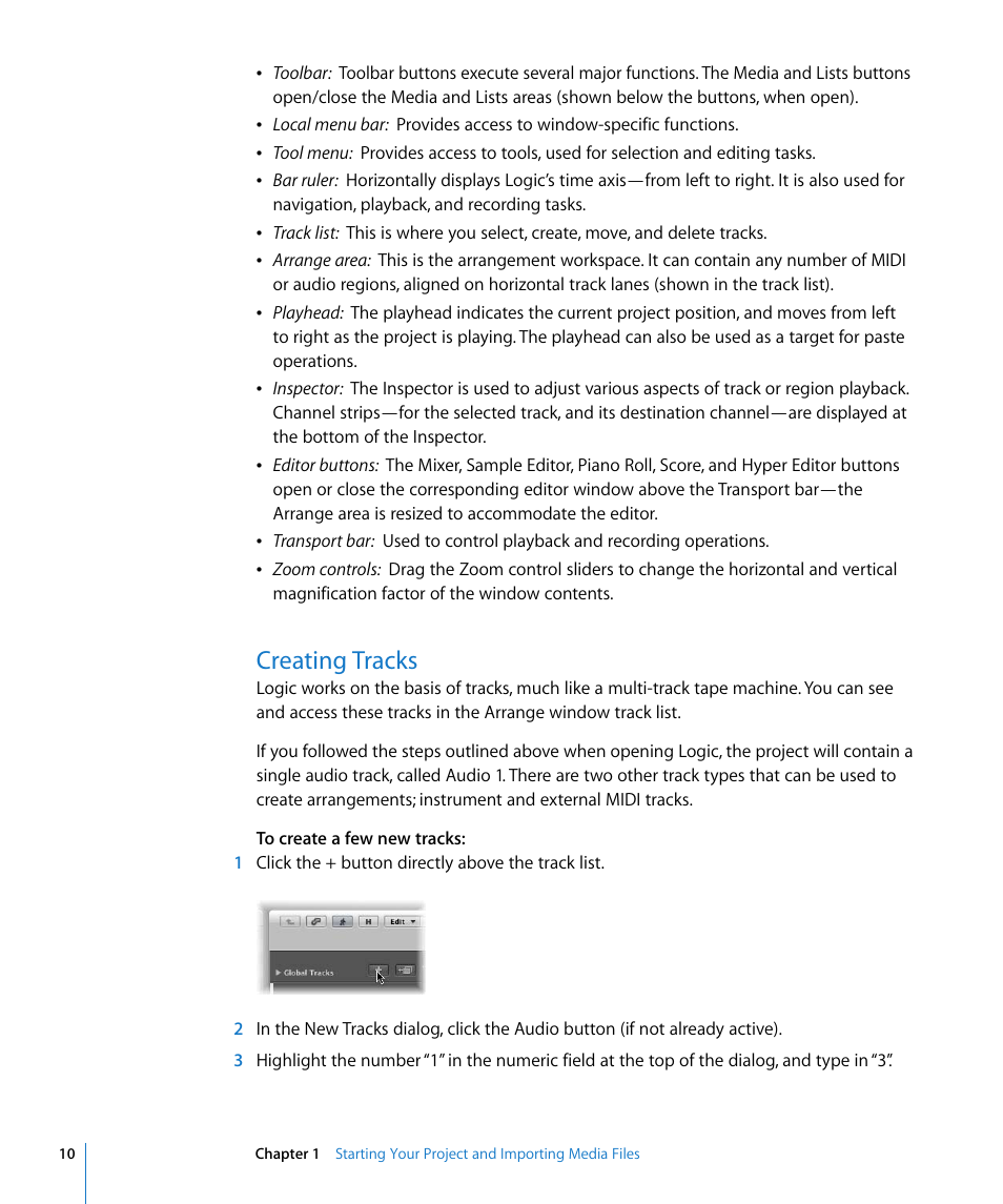 Creating tracks | Apple Logic Pro 8 Getting Started User Manual | Page 10 / 111