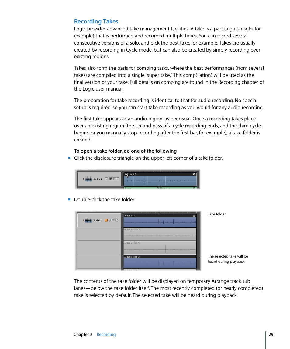 Recording takes | Apple Logic Pro 8 Getting Started User Manual | Page 29 / 111