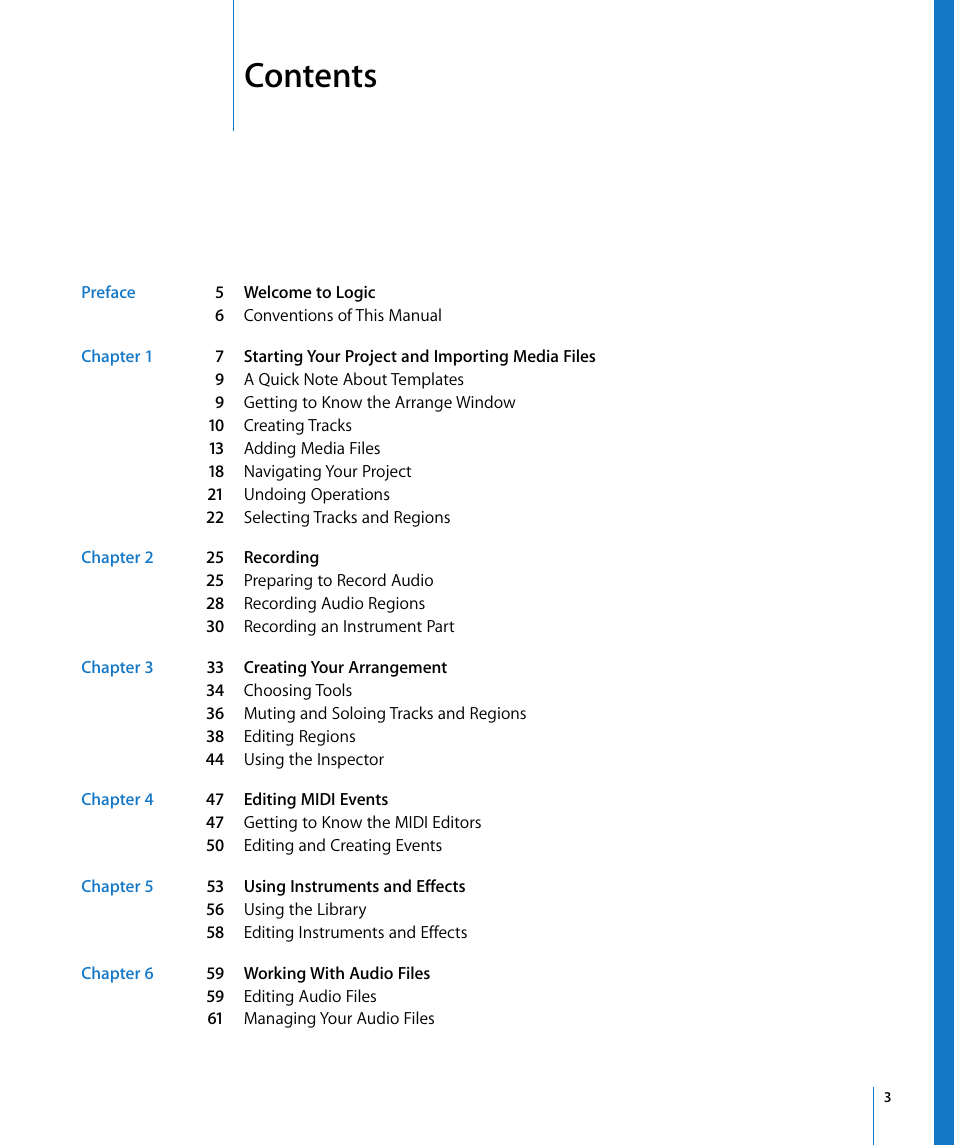 Apple Logic Pro 8 Getting Started User Manual | Page 3 / 111