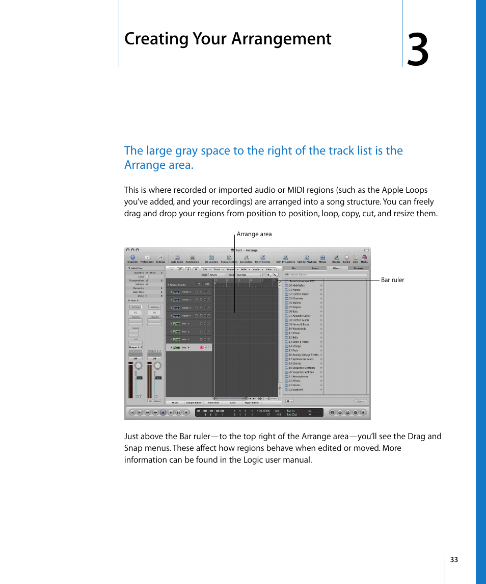 Creating your arrangement, Chapter 3 | Apple Logic Pro 8 Getting Started User Manual | Page 33 / 111