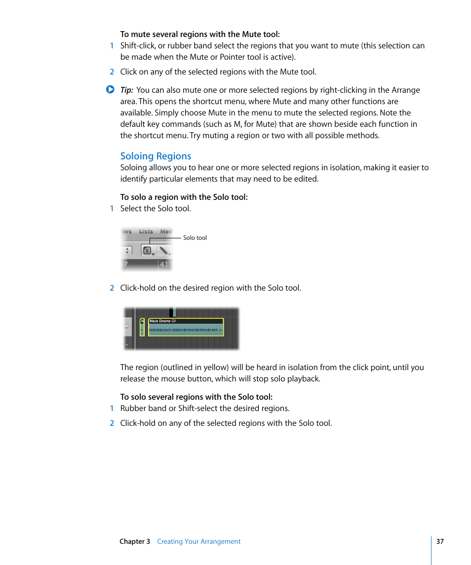 Soloing regions | Apple Logic Pro 8 Getting Started User Manual | Page 37 / 111