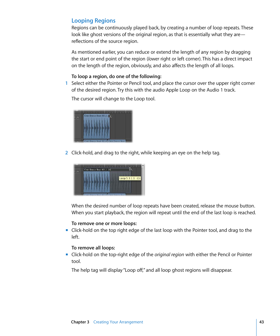 Looping regions | Apple Logic Pro 8 Getting Started User Manual | Page 43 / 111