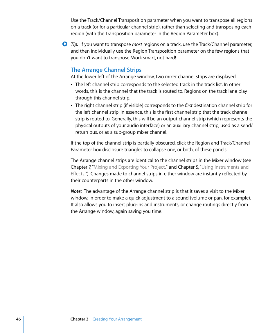 The arrange channel strips | Apple Logic Pro 8 Getting Started User Manual | Page 46 / 111