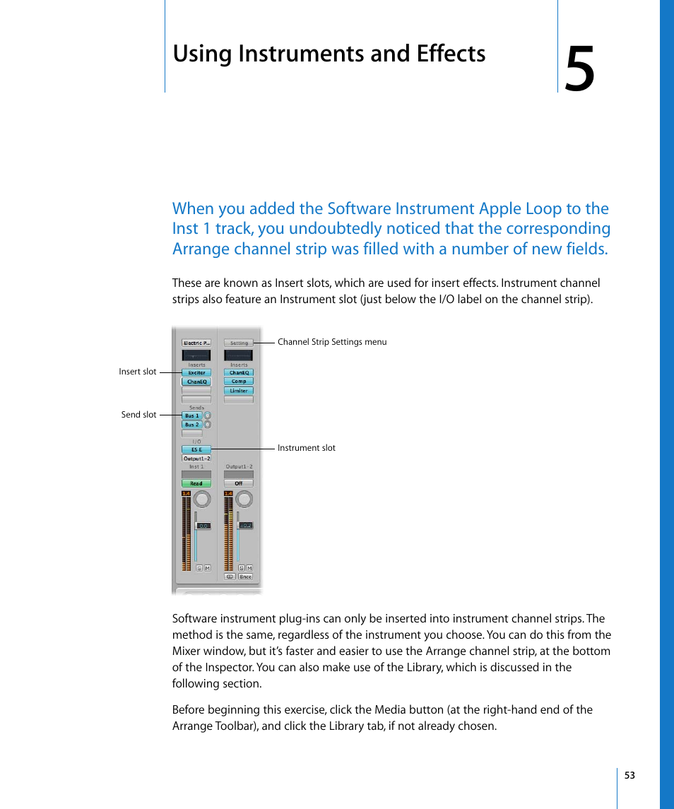 Using instruments and effects, Chapter 5, Er 5 | Using instruments and, Effects | Apple Logic Pro 8 Getting Started User Manual | Page 53 / 111