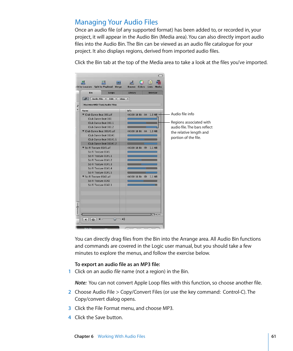 Managing your audio files | Apple Logic Pro 8 Getting Started User Manual | Page 61 / 111