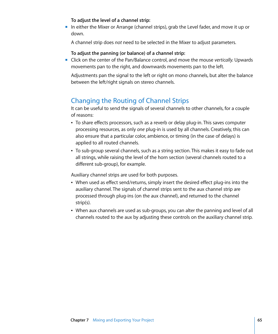 Changing the routing of channel strips | Apple Logic Pro 8 Getting Started User Manual | Page 65 / 111
