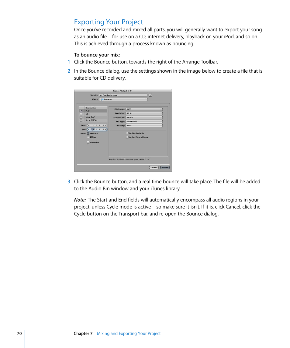 Exporting your project | Apple Logic Pro 8 Getting Started User Manual | Page 70 / 111
