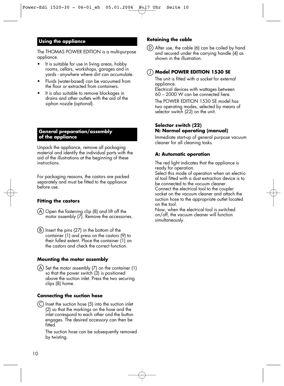 Thomas Power Edition 1520 User Manual | Page 10 / 44