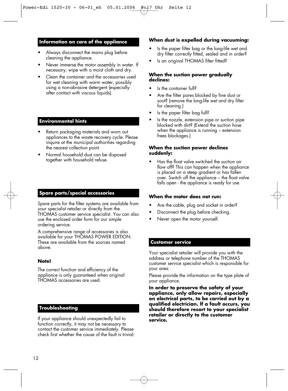 Thomas Power Edition 1520 User Manual | Page 12 / 44