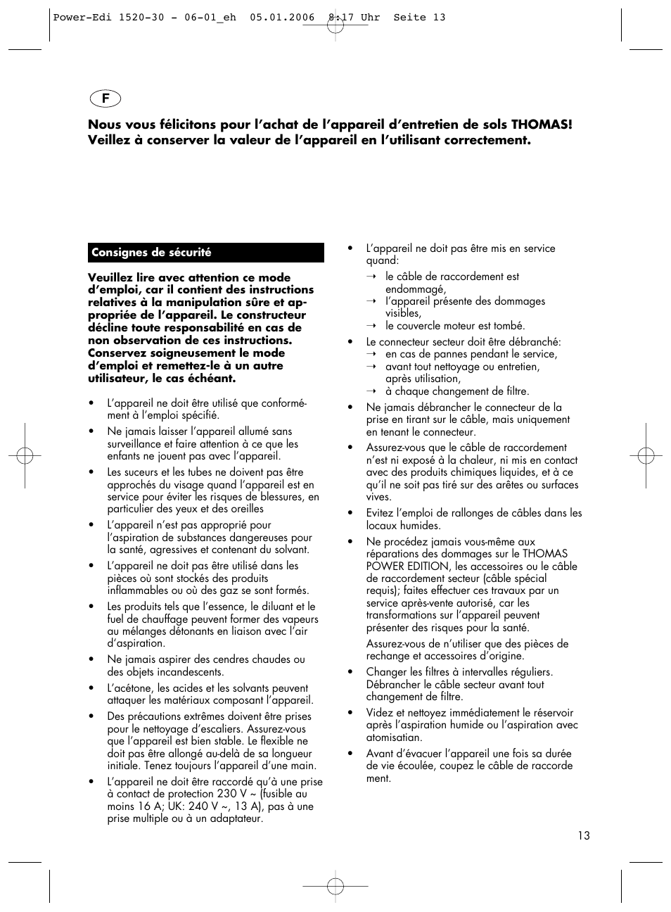 Thomas Power Edition 1520 User Manual | Page 13 / 44