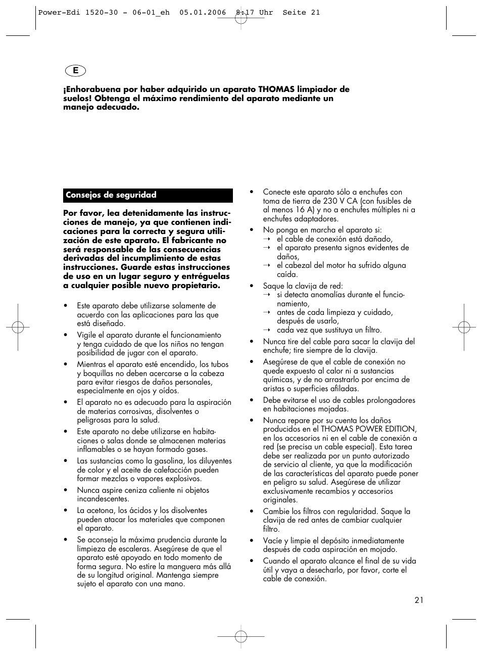Thomas Power Edition 1520 User Manual | Page 21 / 44