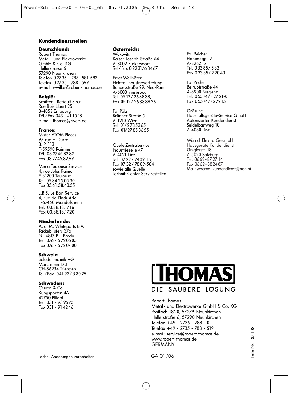 Thomas Power Edition 1520 User Manual | Page 44 / 44