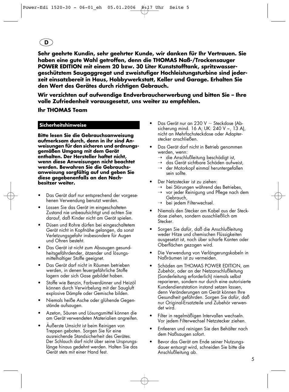 Thomas Power Edition 1520 User Manual | Page 5 / 44