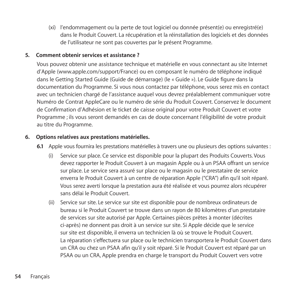 Apple AppleCare Protection Plan for Apple Display User Manual | Page 54 / 112