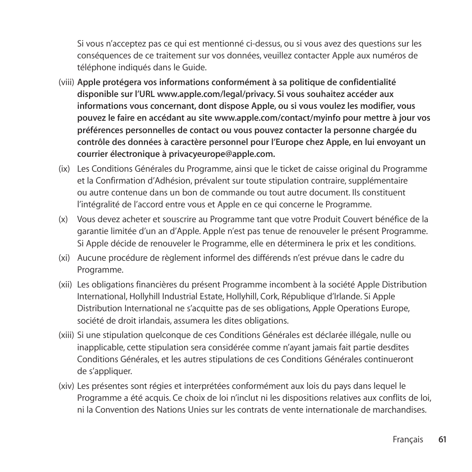 Apple AppleCare Protection Plan for Apple Display User Manual | Page 61 / 112