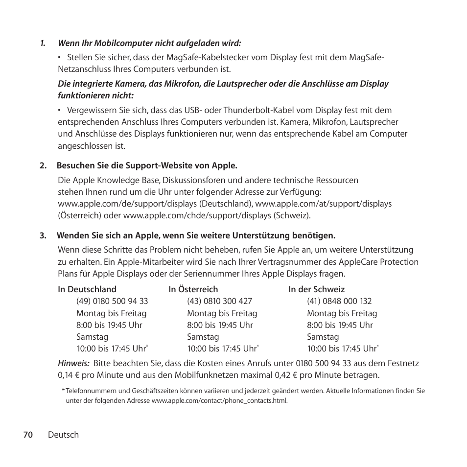 Apple AppleCare Protection Plan for Apple Display User Manual | Page 70 / 112