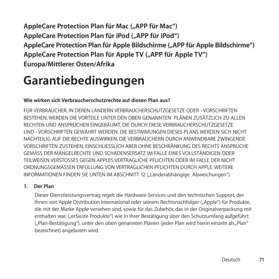 Garantiebedingungen | Apple AppleCare Protection Plan for Apple Display User Manual | Page 71 / 112